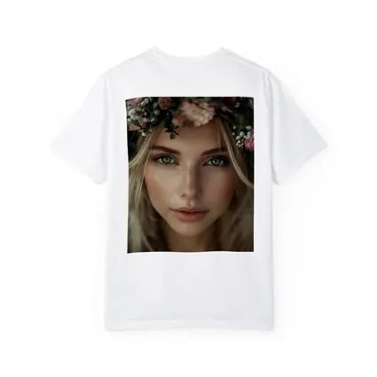 Blonde Woman Floral Crown Pink Flowers Portrait