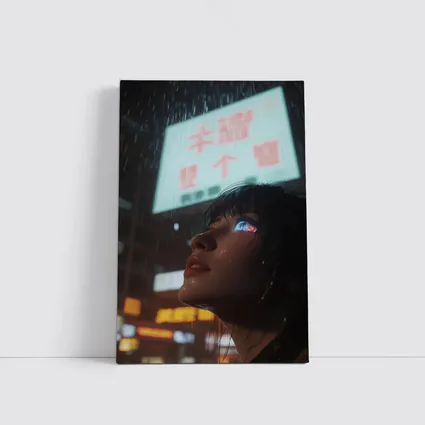 Cyberpunk Woman Rain Neon City Night