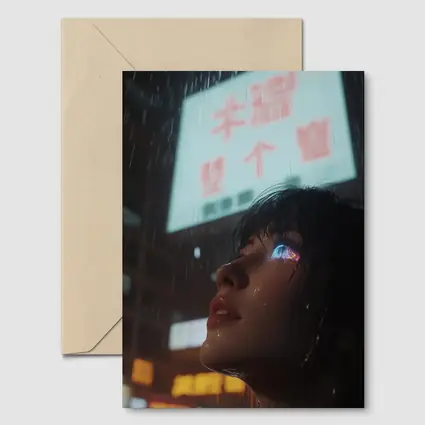 Cyberpunk Woman Rain Neon City Night