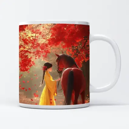 Girl in Yellow Dress with Horse Autumn