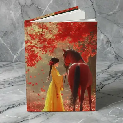 Girl in Yellow Dress with Horse Autumn