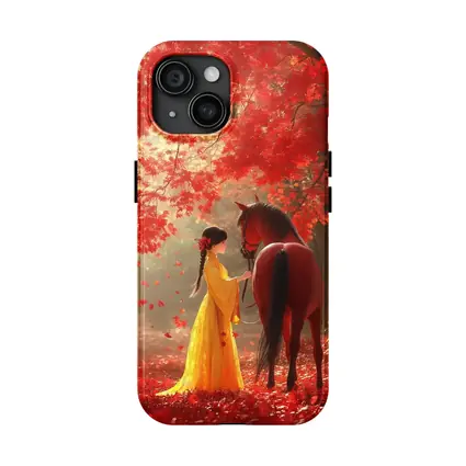 Girl in Yellow Dress with Horse Autumn