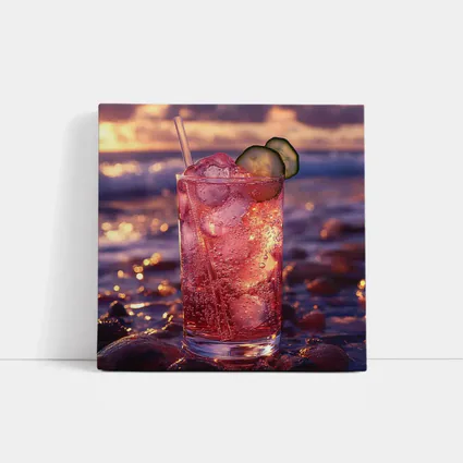 Pink Cocktail Drink Sunset Ocean Background