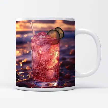 Pink Cocktail Drink Sunset Ocean Background