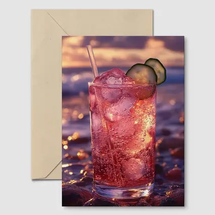 Pink Cocktail Drink Sunset Ocean Background