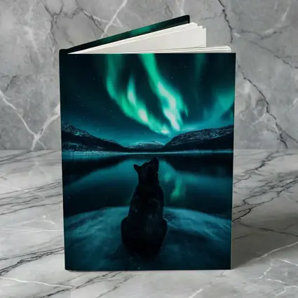 Wolf Watching Northern Lights Over Lake