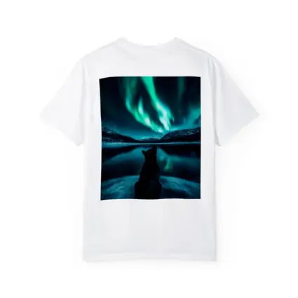 Wolf Watching Northern Lights Over Lake