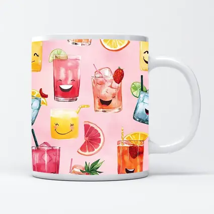 Happy Cartoon Cocktail Glasses Pink Pattern
