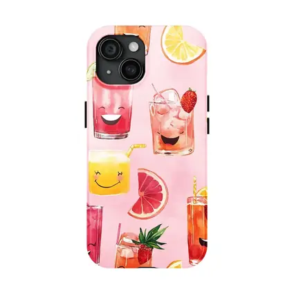 Happy Cartoon Cocktail Glasses Pink Pattern