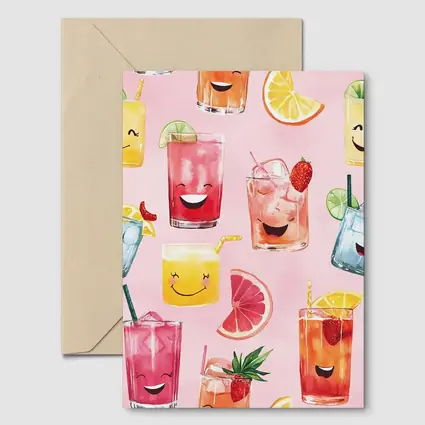 Happy Cartoon Cocktail Glasses Pink Pattern