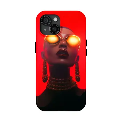 Bald Woman Gold Sunglasses Red Background Fashion
