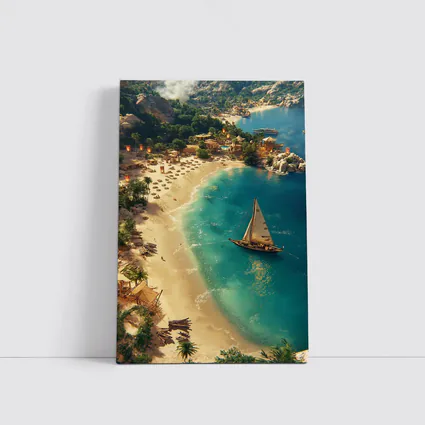 Tropical Bay Sailboat Aerial Fantasy Scene