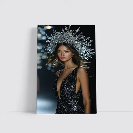Fashion Model Crystal Crown Black Gown