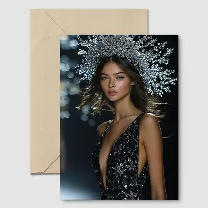 Fashion Model Crystal Crown Black Gown