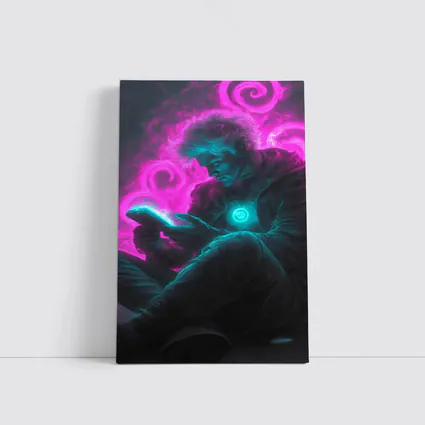 Neon Cyberpunk Man Scrolling Glowing Phone