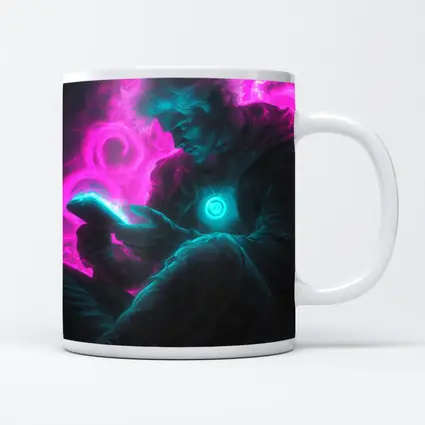 Neon Cyberpunk Man Scrolling Glowing Phone