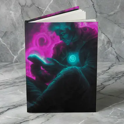 Neon Cyberpunk Man Scrolling Glowing Phone