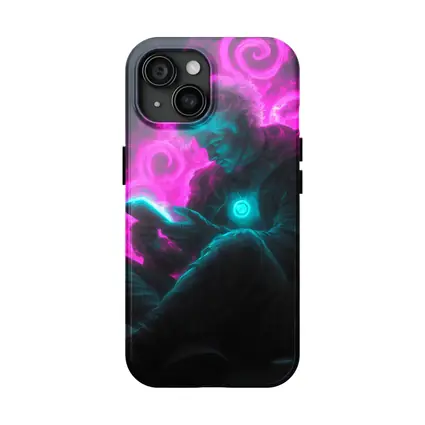 Neon Cyberpunk Man Scrolling Glowing Phone