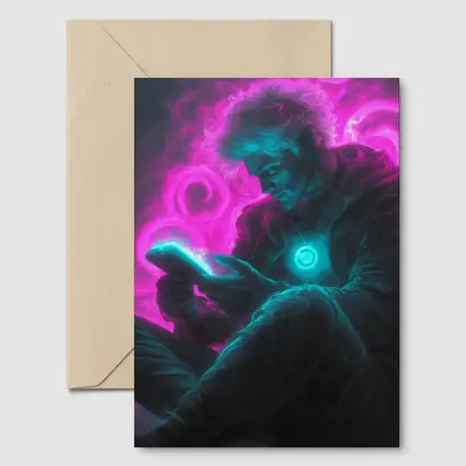 Neon Cyberpunk Man Scrolling Glowing Phone