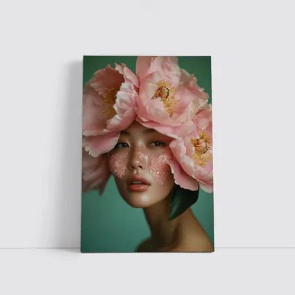 Woman With Pink Peonies Floral Portrait