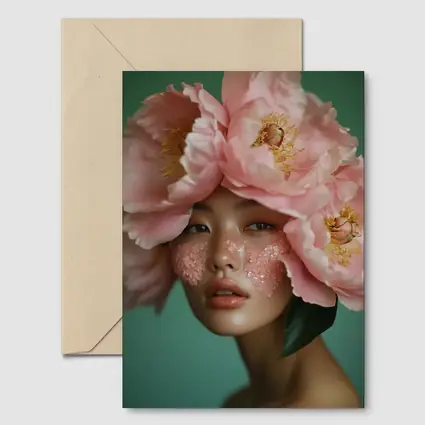 Woman With Pink Peonies Floral Portrait