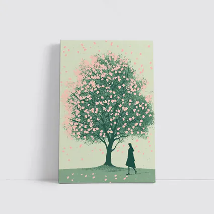 Woman Standing Under Pink Cherry Blossom Tree