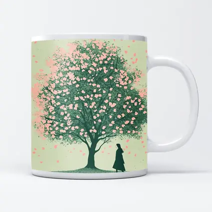 Woman Standing Under Pink Cherry Blossom Tree