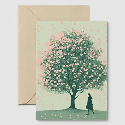 Woman Standing Under Pink Cherry Blossom Tree