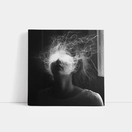 Woman Electric Hair Surreal Black White Portrait