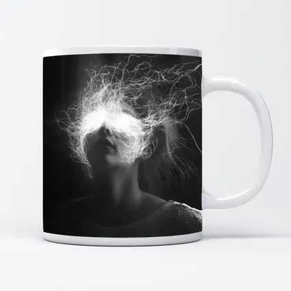 Woman Electric Hair Surreal Black White Portrait