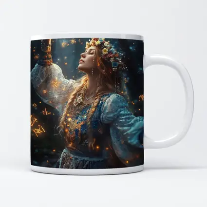 Mystical Woman with Zodiac Symbols Forest