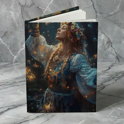 Mystical Woman with Zodiac Symbols Forest