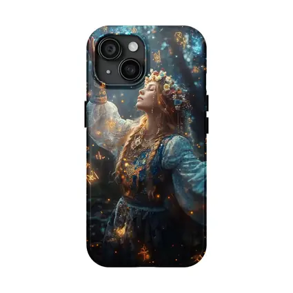 Mystical Woman with Zodiac Symbols Forest