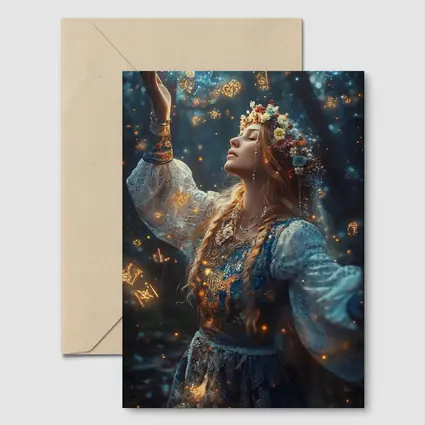 Mystical Woman with Zodiac Symbols Forest