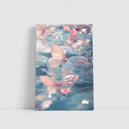 Pink Butterflies Floating On Blue Water