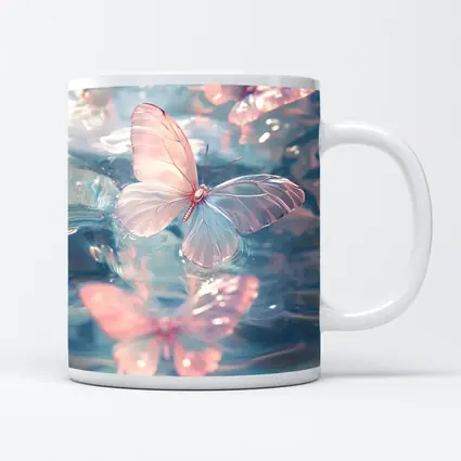 Pink Butterflies Floating On Blue Water