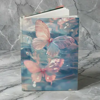 Pink Butterflies Floating On Blue Water