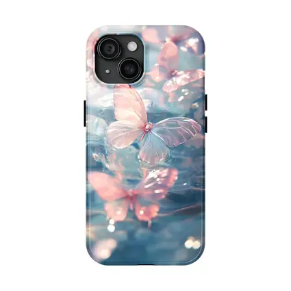 Pink Butterflies Floating On Blue Water