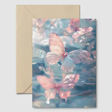 Pink Butterflies Floating On Blue Water