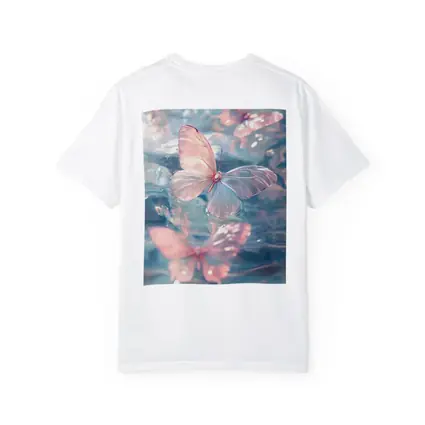 Pink Butterflies Floating On Blue Water