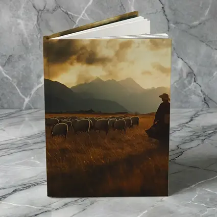 Shepherd With Flock Golden Mountain Sunset
