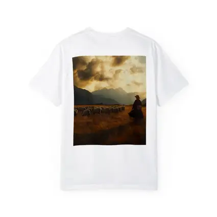 Shepherd With Flock Golden Mountain Sunset