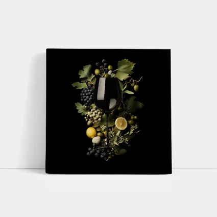 Wine Glass Grapes Lemon Dark Background