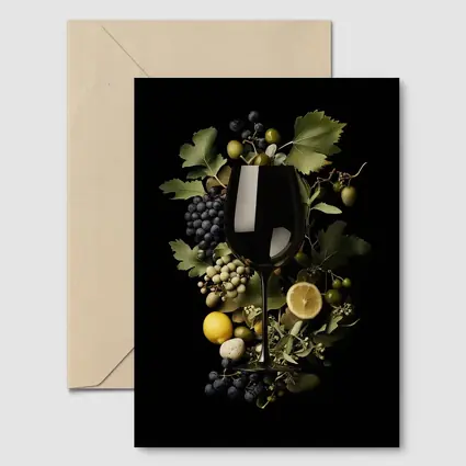 Wine Glass Grapes Lemon Dark Background