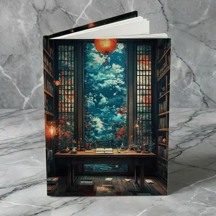 Chinese Library Room Red Lanterns Fantasy Art