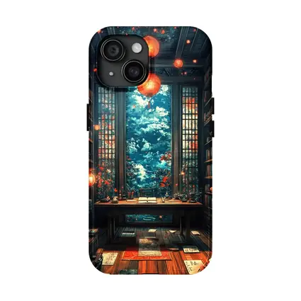 Chinese Library Room Red Lanterns Fantasy Art