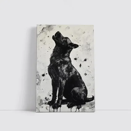 Black German Shepherd Howling Ink Art
