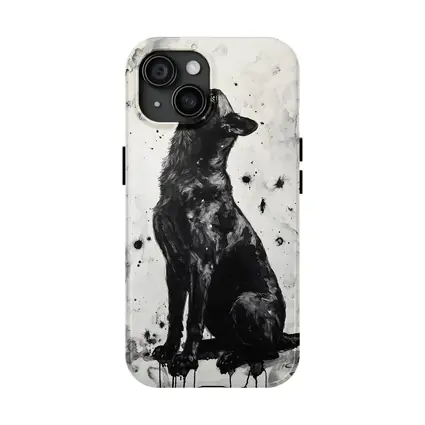 Black German Shepherd Howling Ink Art