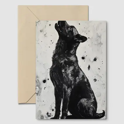 Black German Shepherd Howling Ink Art