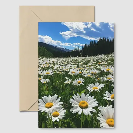 White Daisies Field Mountain Forest Sky